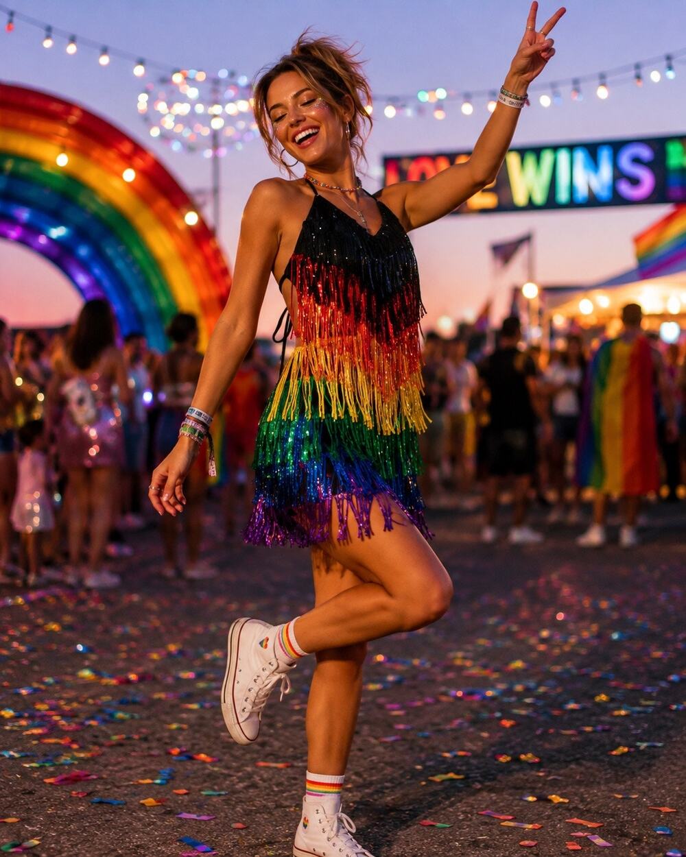 Rainbow Sequin Fringe Halter Mini Dress Festival Pride Dance Costume